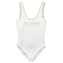 Balmain X Net-A-Porter Cream Logo Lurex Knit Sleeveless Bodysuit XL