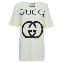 Gucci Off White Logo Print Cotton Oversized T-Shirt XXXS