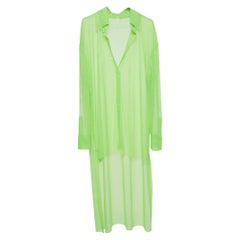 Norma Kamali Green Tulle Hi Low Sheer Oversized Shirt M