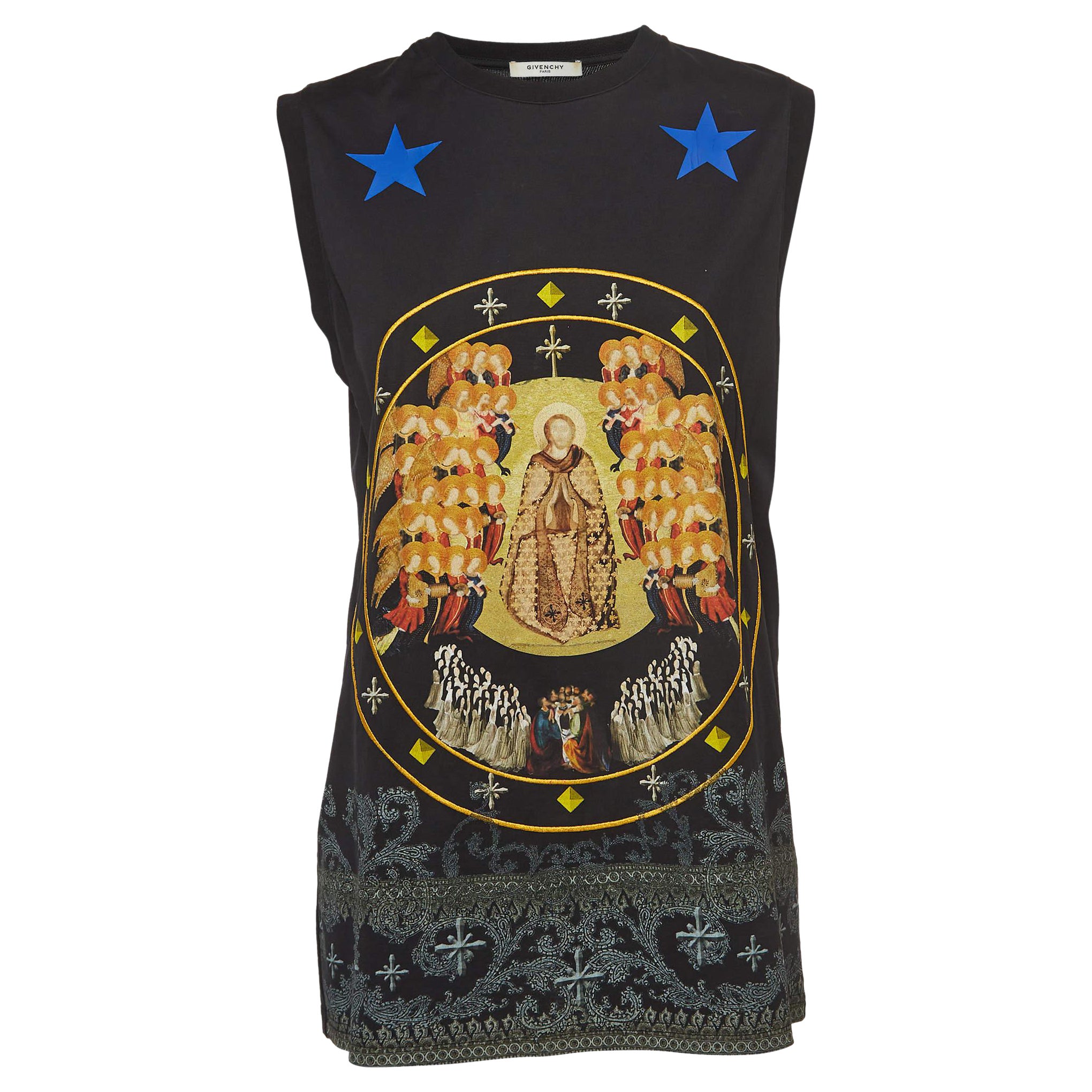 Givenchy Black Printed Cotton Knit Tank Top XS For Sale