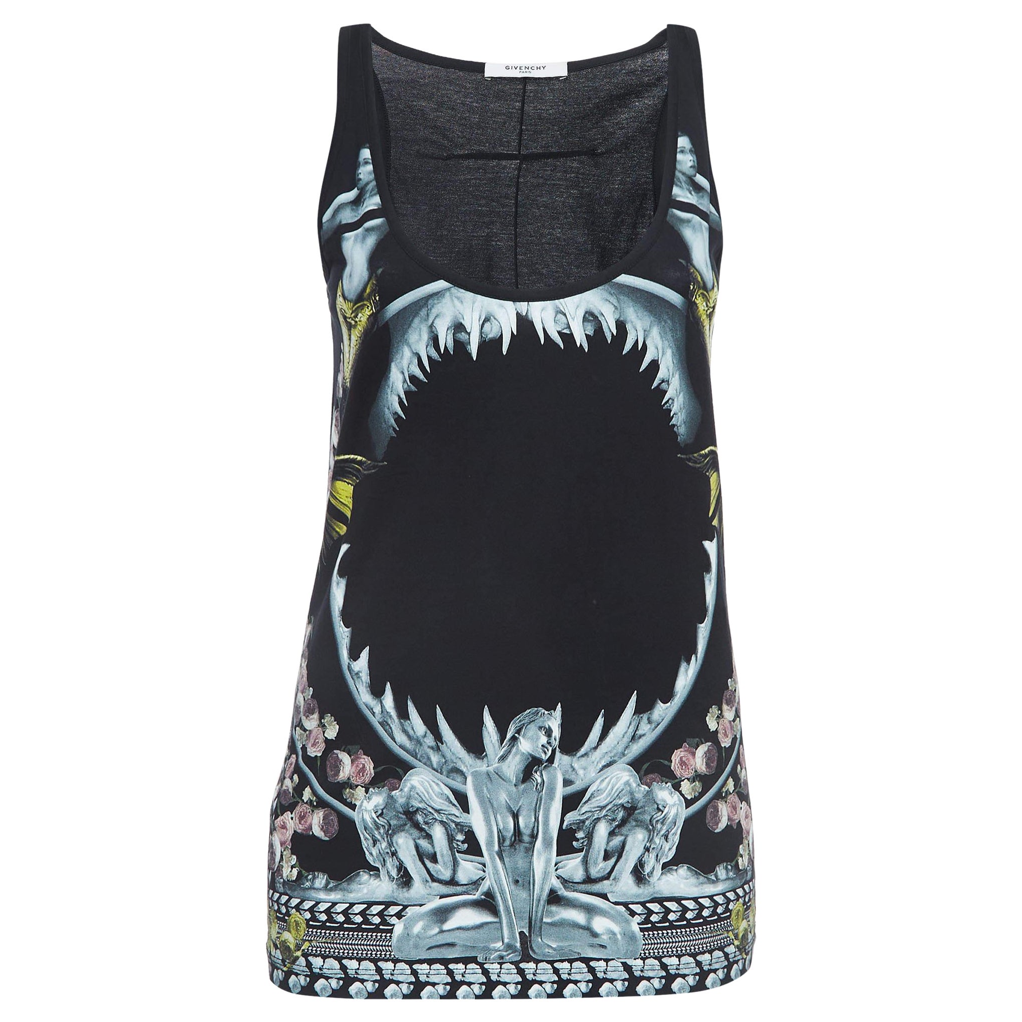 Givenchy Black Print Cotton Knit Tank Top S For Sale
