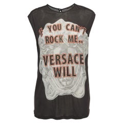 Canotta Versace nera in jersey stampato e allentata S