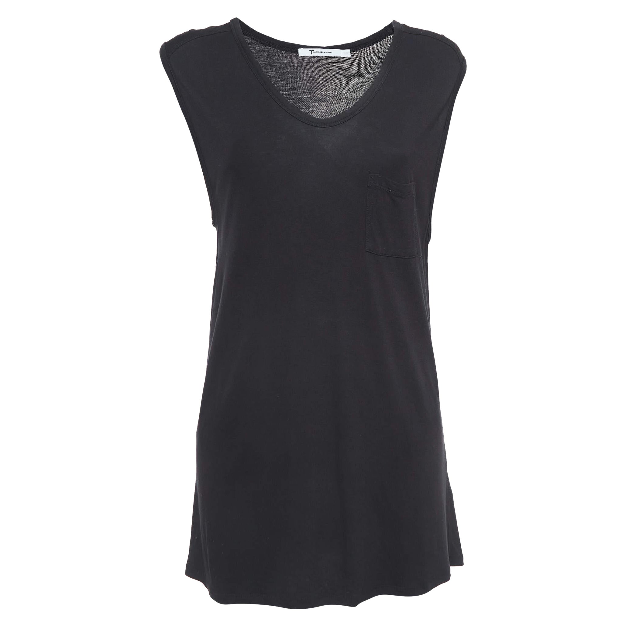 Alexander Wang Black Knit Pocket Detail Tank Top L For Sale