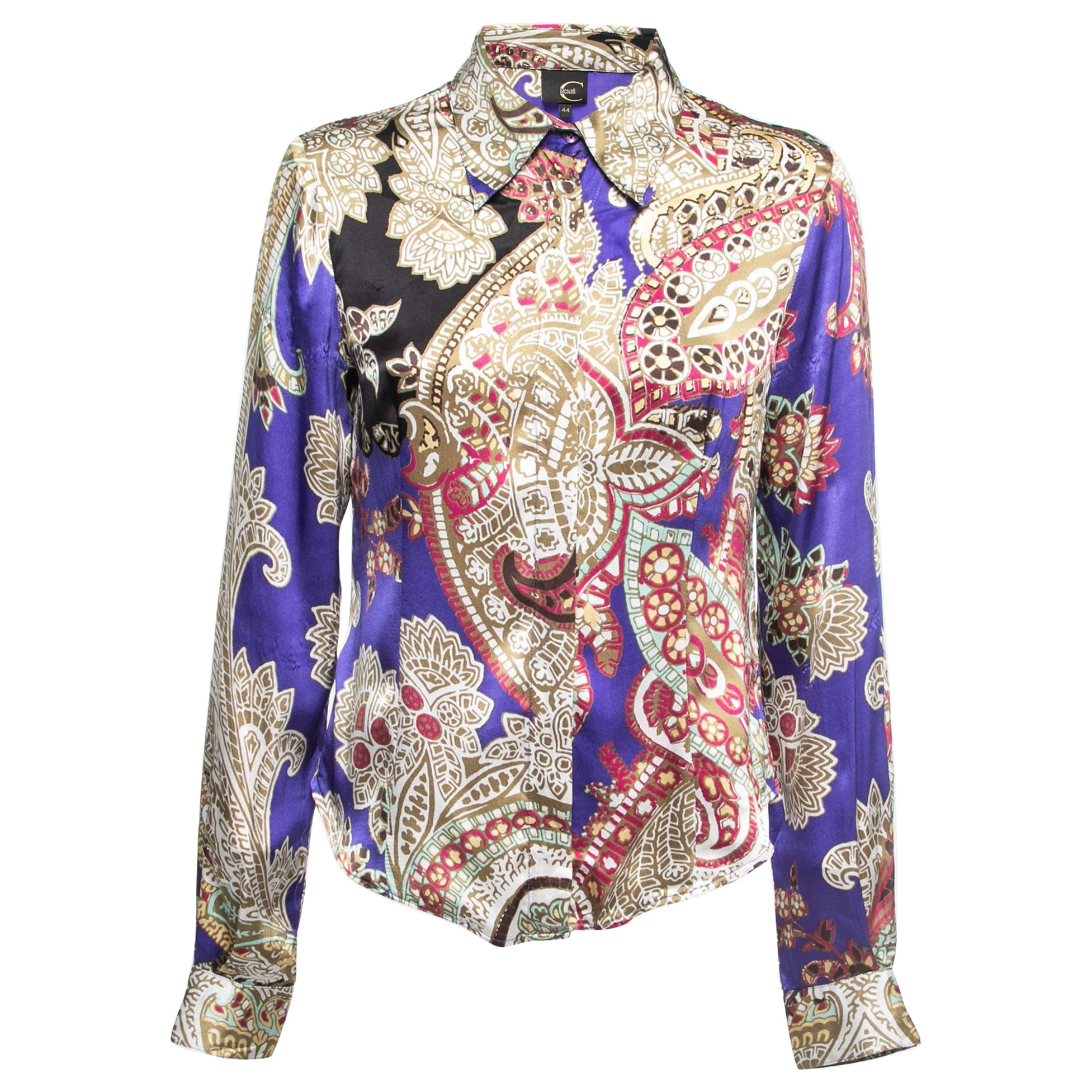 Just Cavalli Camisa con botones de seda estampada multicolor M en venta