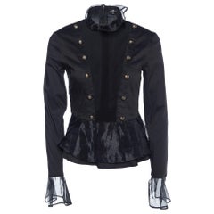 Elisabetta Franchi Black Cotton & Organza Trim Top M