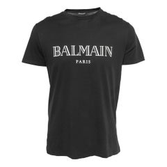 Balmain Black Logo Printed Cotton Short Sleeve T-Shirt L