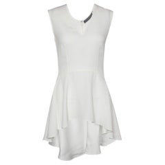 Alexander McQueen White Crepe Sleeveless Asymmetric Peplum Top M