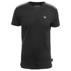 Philipp Plein Homme T-Shirt col ras du cou en coton à pointes noires M. I. M.