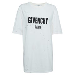 Givenchy White Logo Print Distressed Cotton Half Sleeve T-Shirt L