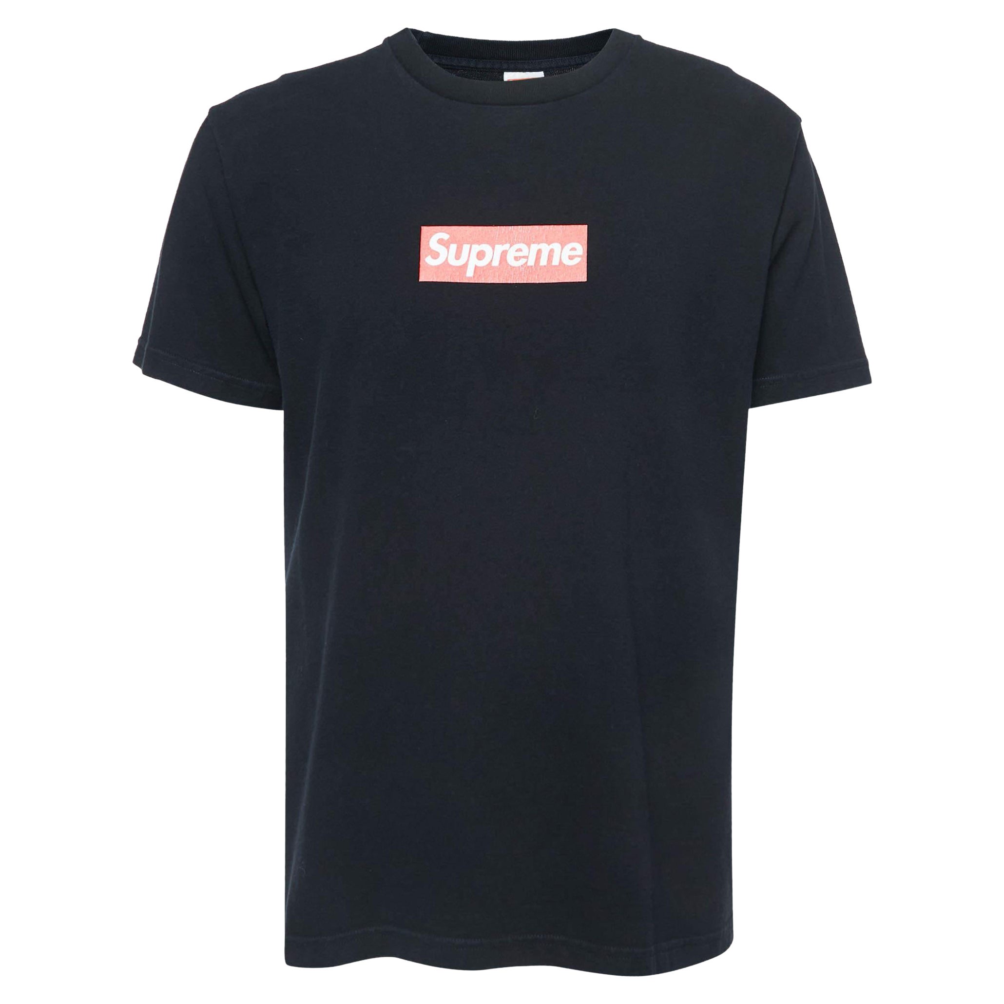 Supreme Black Logo Print Pre-Shrunk Cotton Half Sleeve T-Shirt L For Sale