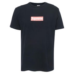 Supreme Black Logo Print Pre-Shrunk Cotton Half Sleeve T-Shirt L