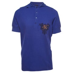 Roberto Cavalli Lila Logo besticktes Baumwoll-Polo-T-Shirt XXXL