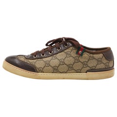 Gucci Beige/Marrón GG Supreme Zapatillas de lona y piel con cordones tamaño 37.5