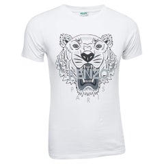 Kenzo White Logo Print Cotton Crew Neck Half Sleeve T-Shirt XS