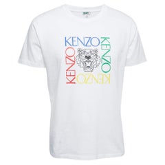 Kenzo White Logo Print Cotton Crew Neck Half Sleeve T-Shirt L