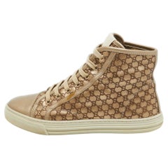 Gucci Metallic Gold Leather Guccissima High Top Sneakers Size 37