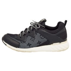 Louis Vuitton Black Monogram Mesh and Leather Low Top Sneakers Size 39.5