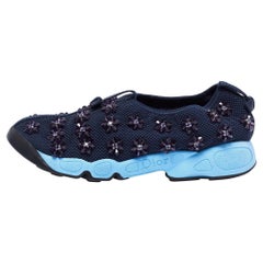 Dior Navy Blue Mesh Fusion Floral Embellished Slip On Sneakers Size 37