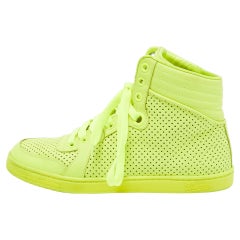 Gucci Neon Green Leather High Top Sneakers Size 35.5