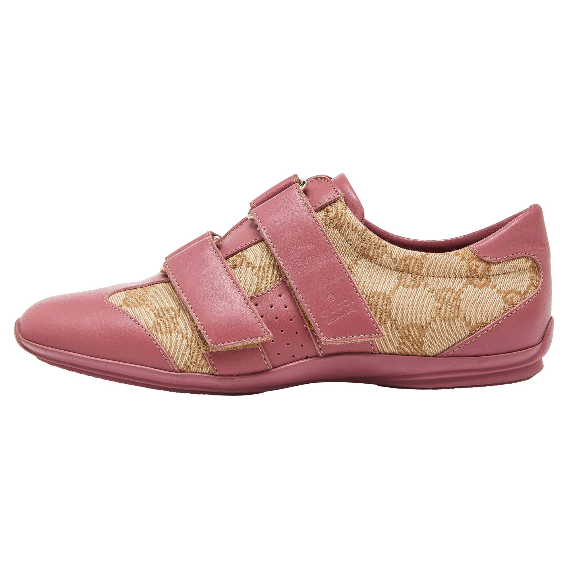 Gucci Beige/Pink GG Canvas and Leather Low Top Sneakers Taglia 35