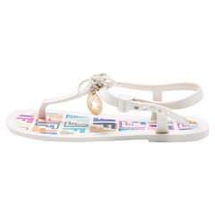 Fendi White Jelly Logo Charm Sunny Thong Flat Sandals Size 36
