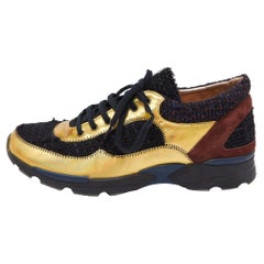 Chanel Tricolor Tweed and Leather CC Low Top Sneakers Size 40