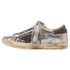 Golden Goose Metallic Silver Suede Superstar Low Top Sneakers Size 37