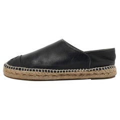 Chanel Navy Blue Leather Espadrille Flats Size 39