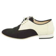 Chanel Black/Cream Fabric CC Lace Up Derby Size 35.5