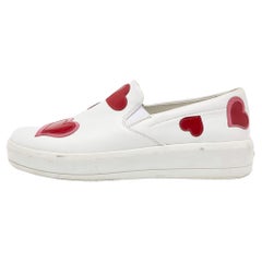 Prada White Leather Heart Slip On Sneakers Size 36.5