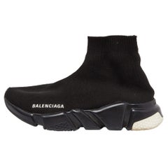 Balenciaga Black Knit Fabric Speed Trainer High-Top Sneakers Size 37