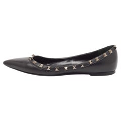 Valentino Black Leather Rockstud Ballet Flats Size 38