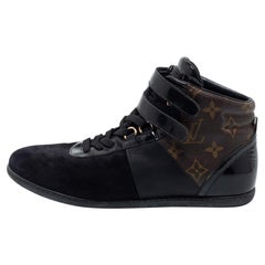 Louis Vuitton Black Leather and Monogram Canvas High Top Sneakers Size 36.5