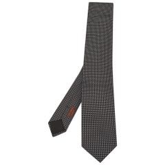Hermes Black Dotted Silk Tie