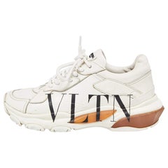 Valentino White Leather VLTN Bounce Sneakers Size 37.5