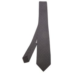 HermèsBlack Chain Link Print Silk Tie