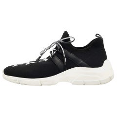 Prada Black/White Logo Knit Fabric Low Top Sneakers Size 38
