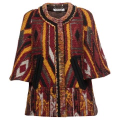 Chloe Multicolor Tribal Patterned Boucle Tweed Cape Coat S