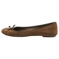 Louis Vuitton Brown Suede Dice Bow Ballet Flats Size 38