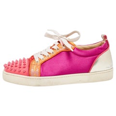 Christian Louboutin Multicolor Satin & Leather Spikes Low Top Sneakers Size 38.5