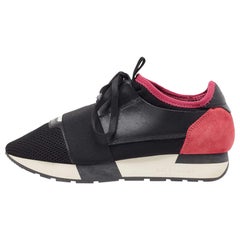 Balenciaga Black/Pink Mesh and Suede Race Runner Sneakers Size 37