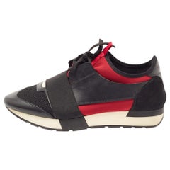 Balenciaga Black/Red Leather and Mesh Race Runner Low Top Sneakers Size 41