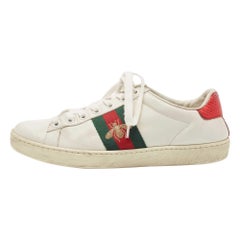 Gucci White Leather Bee Embroidered Ace Sneakers Size 35.5