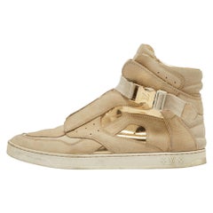 Louis Vuitton Beige/Gold Nubuck and Leather High Top Sneakers Size 38