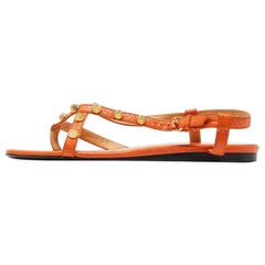 Balenciaga Orange Leather Arena Studded Thong Sandals Size 38.5