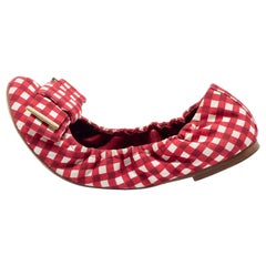 Louis Vuitton Red/White Fabric Scrunch Bow Ballet Flats Size 37.5