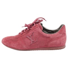 Louis Vuitton Pink Perforated Suede Low Top Sneakers Size 37.5