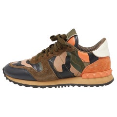Valentino Multicolor Camo Print Canvas and Leather Rockrunner Sneakers Size 37.5
