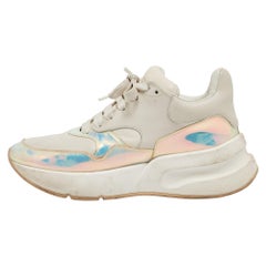 Alexander McQueen White/Holographic Leather Oversized Runner Sneakers Size 39.5