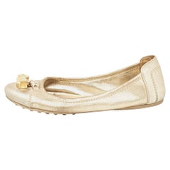 Louis Vuitton Metallic Gold Leather Oxford Ballet Flats Size 38.5
